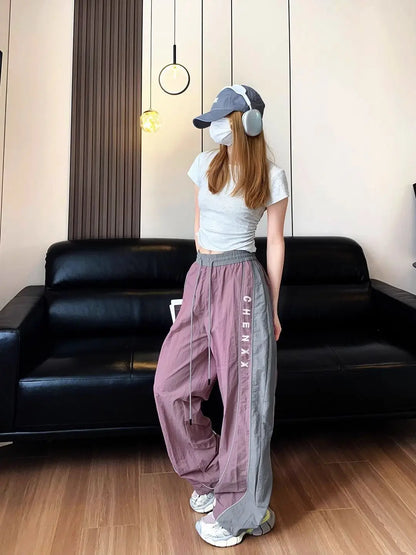 Oversize Pockets Tech Fashion Trousers Y2K Women Cargo Pants Vintage Streetwear Baggy Wide Leg Sweatpants Casual Drawstring