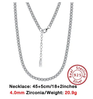 ORSA JEWELS 2mm 3mm 4mm 5mm Full Tennis Necklace Genuine 925 Sterling Silver 8A Clear CZ Cubic Zirconia Neck Chain Lobster Clasp