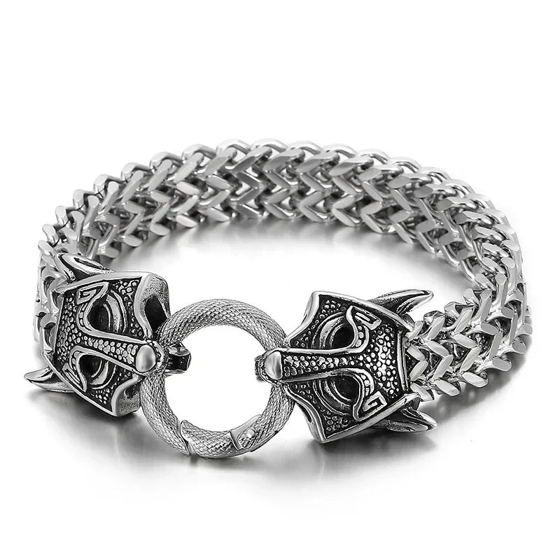 Fashion Gold Color Lion King Stainless Steel Braided Chain Bracelet Domineering Men\\'s Rock Wristband Alloy Lion Head Jewelry