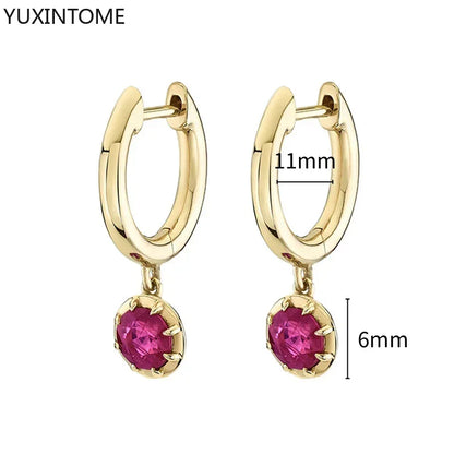 925 Silver Ear Needle Rose Red Hoop Earrings For Women Exquisite Water Drop/Flower/Heart Crystal Piercing Huggie Earring Jewelry