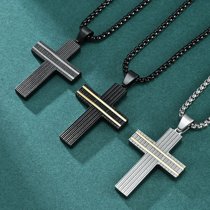 2023 New Stainless Steel Cross Pendant Necklace for Men Boyfriend Charm Link Chain Male Punk Hip-hop Jewelry Dropshipping