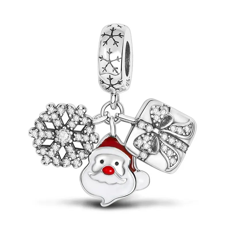 NEW 925 Sterling Silver Christmas Bell Ring Beads Snowman Heart Elk Christmas Tree Fit Original Bracelet DIY Jewelry Party Gift