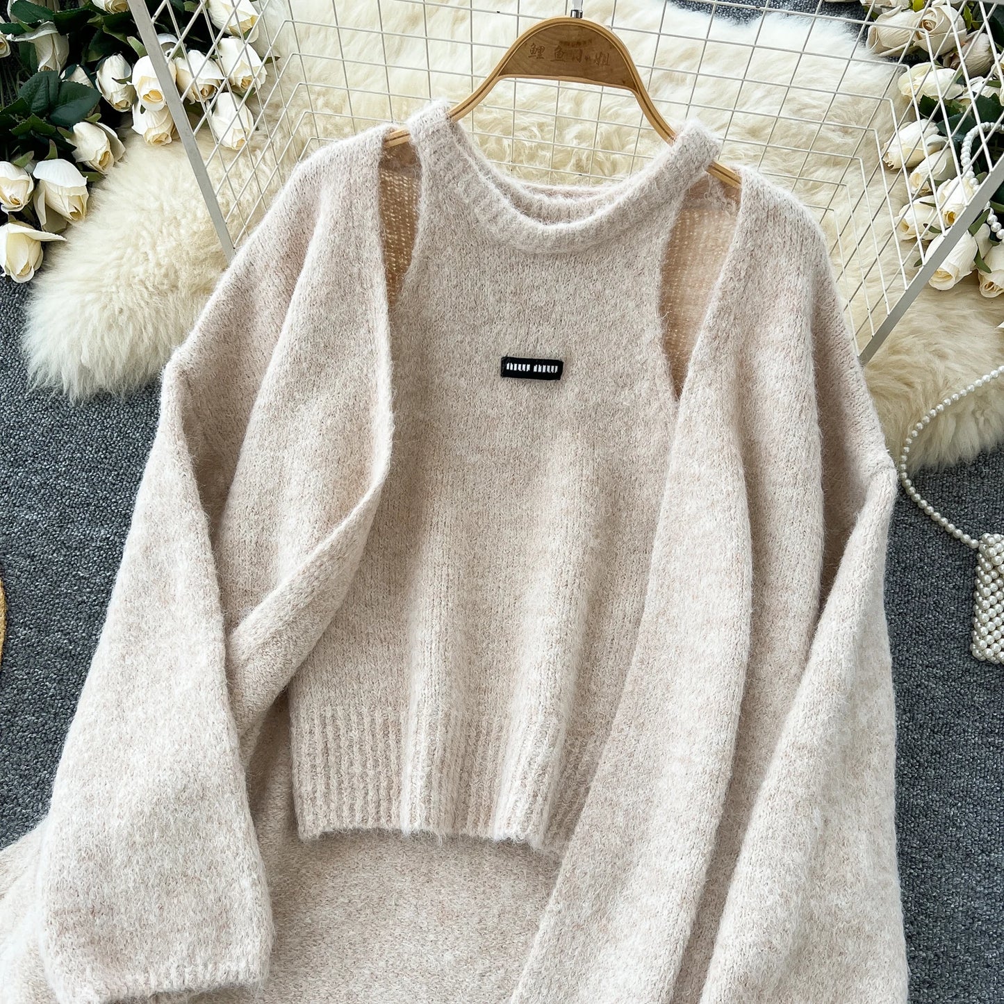 SINGREINY Fashion Solid Cashmere Sweater Long Sleeves Loose Warm Cardigan+Sleeveless Knitting Tank Top Winter Gentle Casual Tops