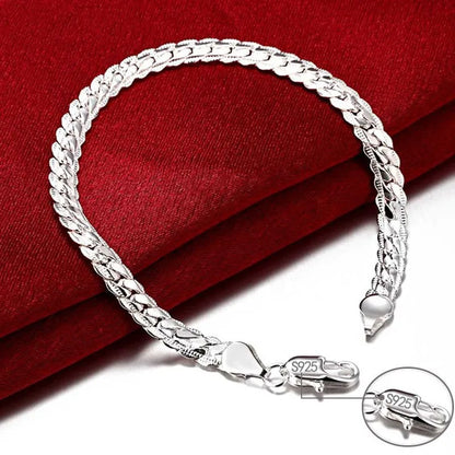 Nice 925 Sterling Silver 6mm Side Chain Bracelets For Woman Men Fashion Wedding Engagement Jewelry Gift