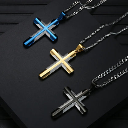 2023 New Stainless Steel Cross Pendant Necklace for Men Boyfriend Charm Link Chain Male Punk Hip-hop Jewelry Dropshipping