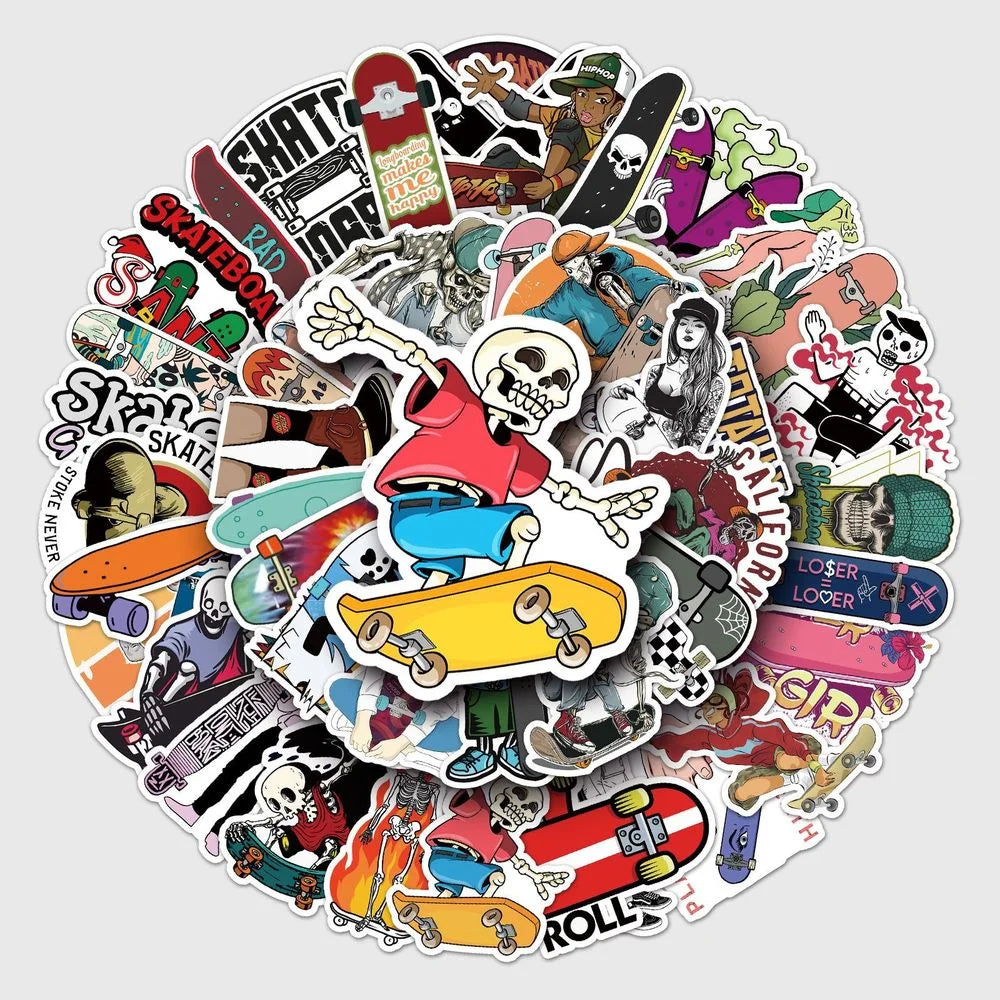 50PCS Outdoor Sports Skateboard Graffiti Stickers DIY Snowboard Skate Bicycle Car Helmet Waterproof Sticker Kid Toys