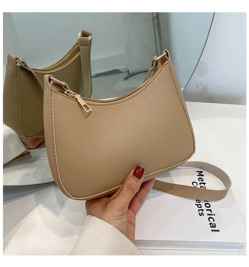 Womens Simple Fashion Handbags Retro Solid Color PU Leather Shoulder Underarm Bag Casual Hobos Handbags Trend Crossbody Bags