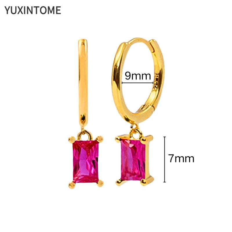 925 Silver Ear Needle Rose Red Hoop Earrings For Women Exquisite Water Drop/Flower/Heart Crystal Piercing Huggie Earring Jewelry