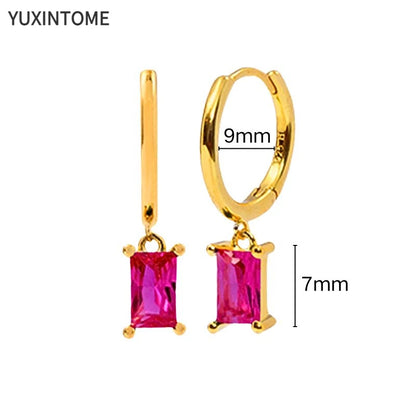 925 Silver Ear Needle Rose Red Hoop Earrings For Women Exquisite Water Drop/Flower/Heart Crystal Piercing Huggie Earring Jewelry