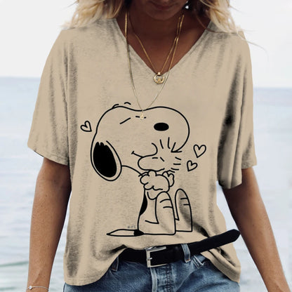 Women's T-shirts Disney Snoopy 3D print New V-neck Short Sleeve Summer Casual Women's Clothing Harajuku Y2K Hip Hop Clothe