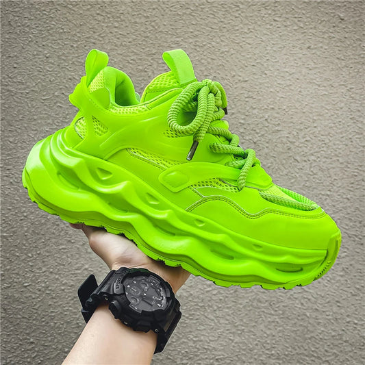 Men's Green Casual Sneakers 2024 Designer Platform Trainer Shoes Men Streetwear Height Increasing Sport Shoes Men Chunky Sneaker