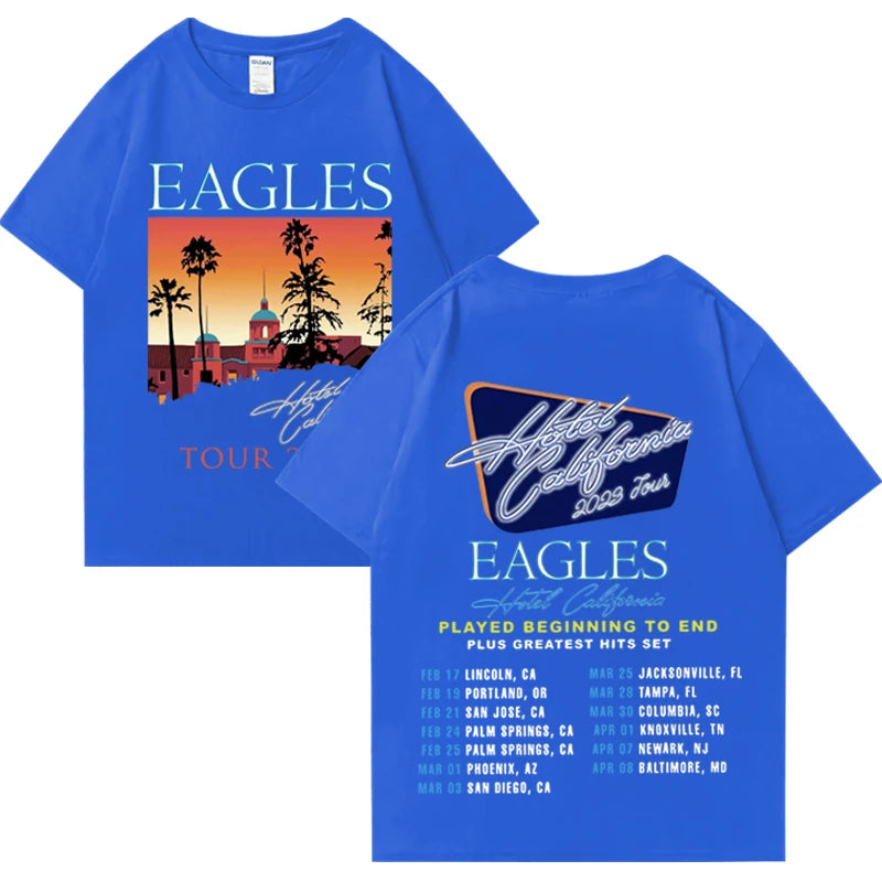 American Rock Bands Eagles Tour Man women Graphics T shirt High Quality Unisex Pure Cotton print Casual short sleeve t-shirts