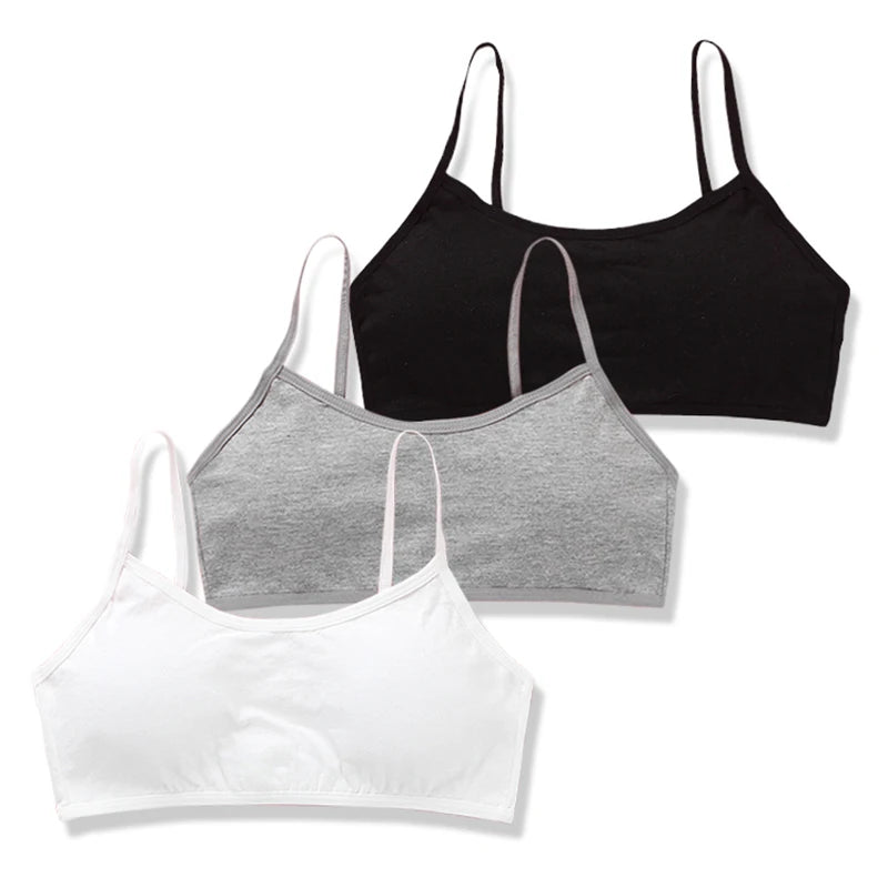 3pc/Lot Cotton Bra Teenage Undrewear Girls Training Bra Crop Top 8-14years