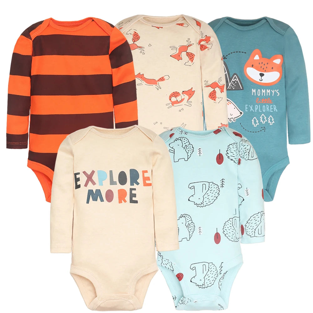 Baby Boy Bodysuits 5 Pieces Newborn Clothes Set Toddler Baby Girl Clothing 100% Cotton Soft Infant New Cartoon Bebe Jumpsuits