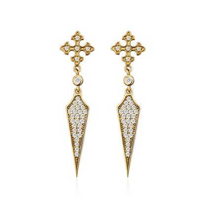 Gold Silver Filled Stud Earrings for Women Vintage CZ Zircon Cross Unusual Long Drop Earring Jewelry Earings Girls Wholesale