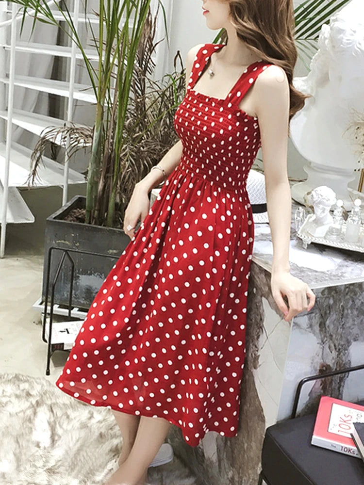 2025 Summer Befree Beach Long Vintage Dots Casual Ruffles Elegant Maxi Strap Camis Silky 5XL Dress Vestidos Sexy Women