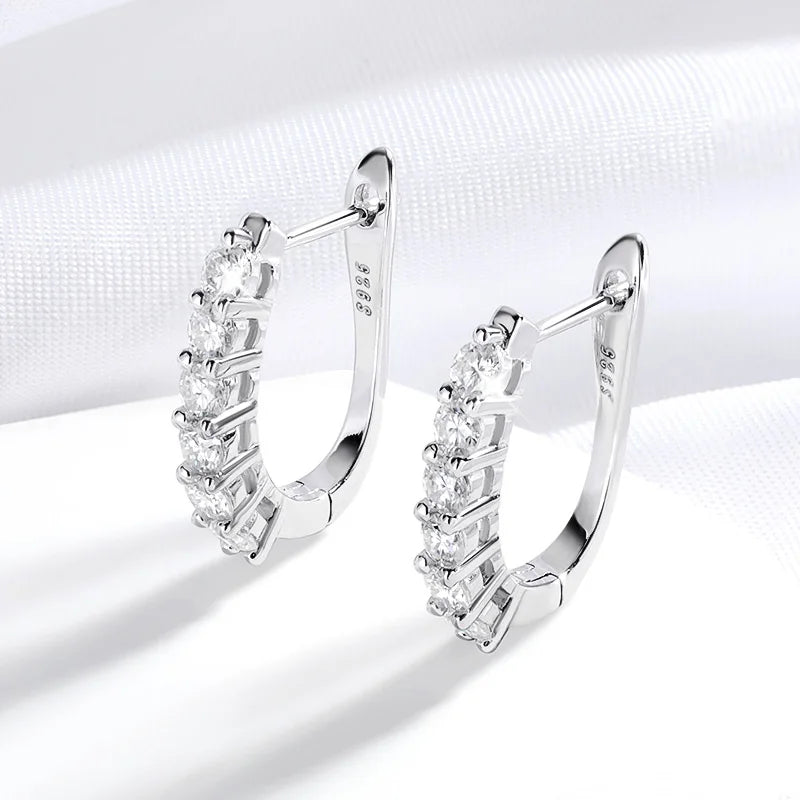 Smyoue 1.2ct Halo Moissanite Hoop Earrings for Women 925 Sterling Silver Straight Row Ear Buckles Wedding Small Ear Studs Gift