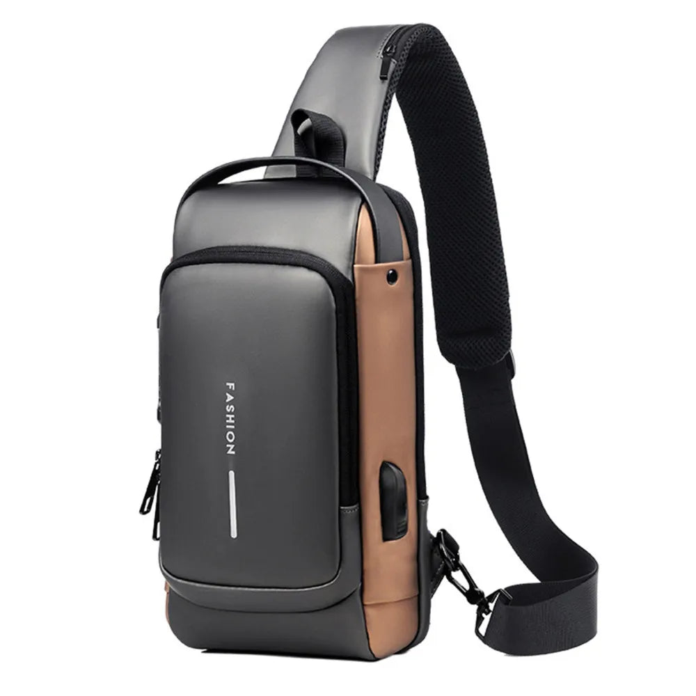 USB Charging Sport Sling Bag Male Anti-theft Chest Bag with Password Lock