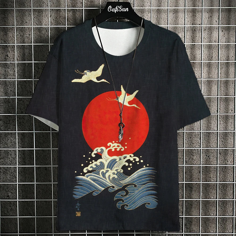 Ukiyo-E T-Shirt For Men Japanese Tshirts 3d Animal Fish Print Short Sleeve Tees Tops Casual Sweatshirt Men's Clothing S-4XL