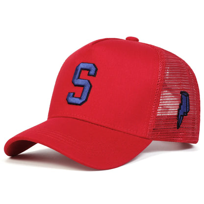 Unisex S Letter Embroidery Side Lightning Baseball Net Caps Spring and Summer Outdoor Adjustable Casual Hats Sunscreen Hat