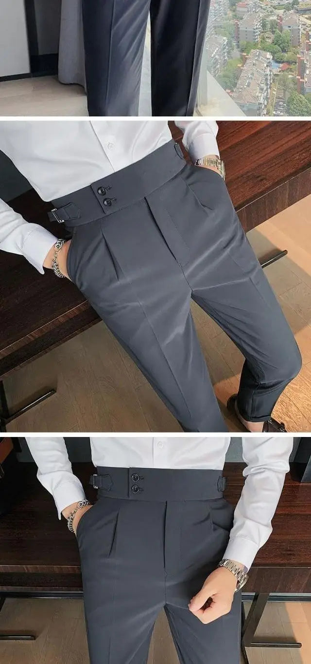 2023 Spring and Autumn Fashion Korean Edition Casual Business High Waist Button Slim Fit Straight Tube Non Iron Men's Suit Pants