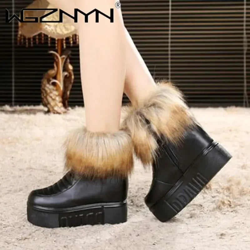 Fashion Womens Height Increasing Ankle Boots Platform Warm Winter Shoes Wedge Hidden High Heel Black Side Zipper Riding Boots