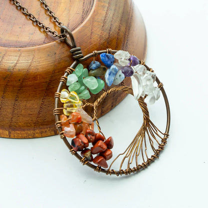 Natural Crystal Stone Tree of Life Pendant Necklace 7 Chakra Quartz Amethyst Necklace Pendant Wedding Jewelry for Women