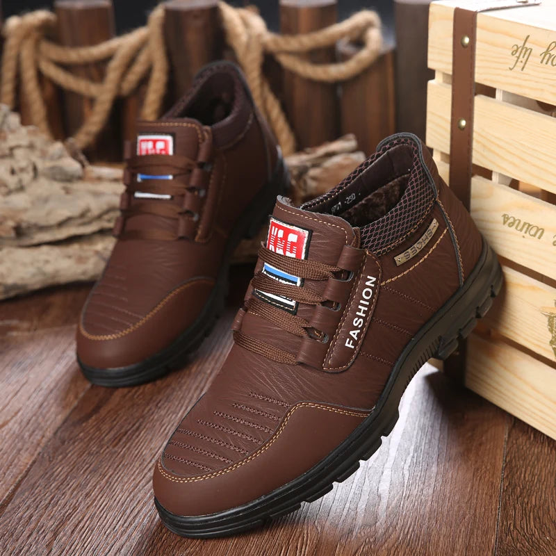 Men's Winter Solid Lace-up Snow Boots Man Safety Shoes Men for Work Warm Ankle Boots Male Hot Sale Outdoor Casual Country Shoes