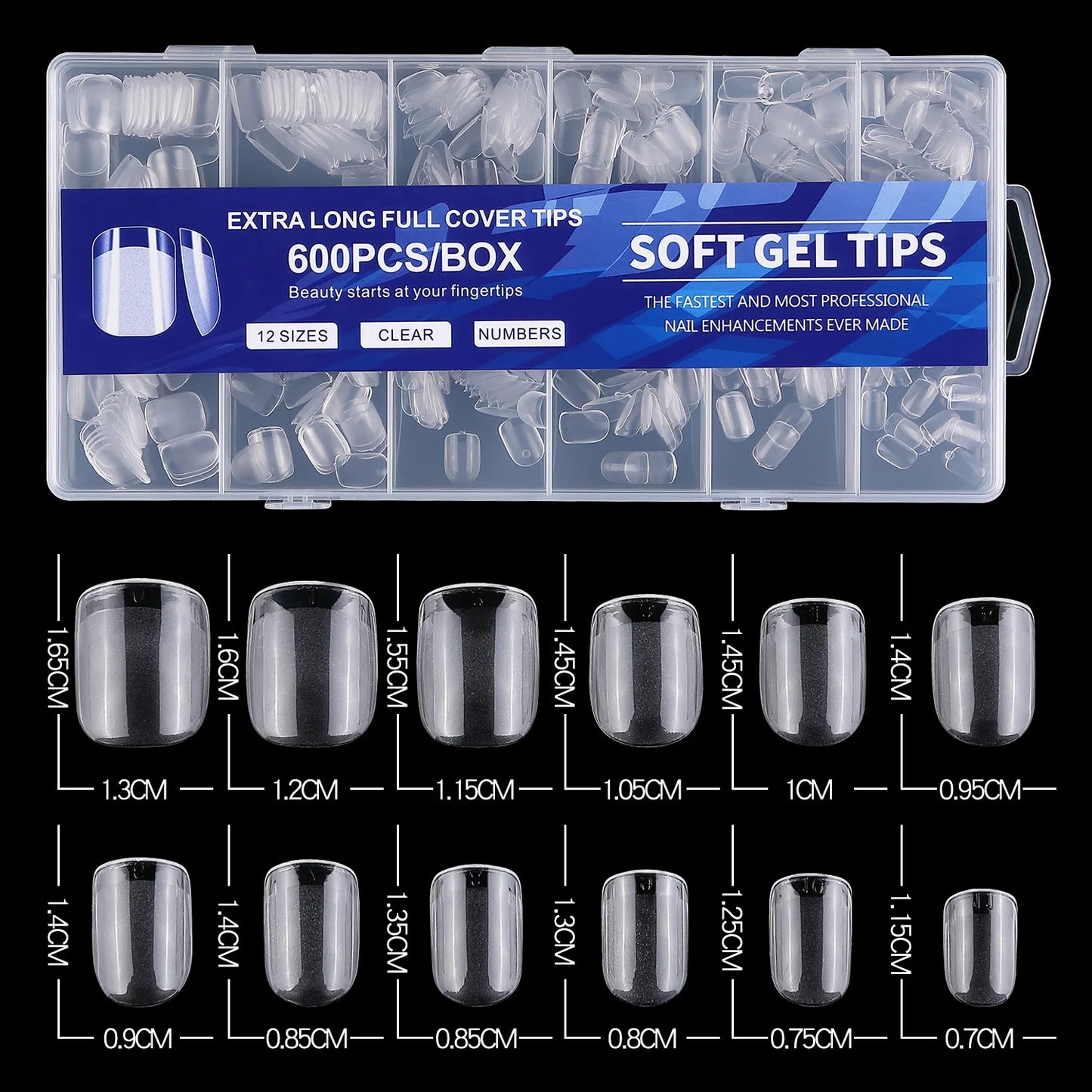 600pcs Soft Gel Nail Tips, Half Matte Clear Acrylic Nail Tips Pre-shaped False Nail Tips For Nail Extension Manicure Tools