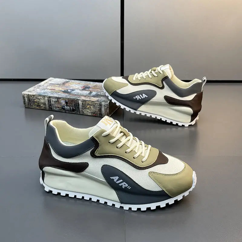 Chunky Sneakers Men Cover Bottom Board Shoes Fashion Casual Microfiber Leather Mesh Breathable Increased Internal Platform Shoes