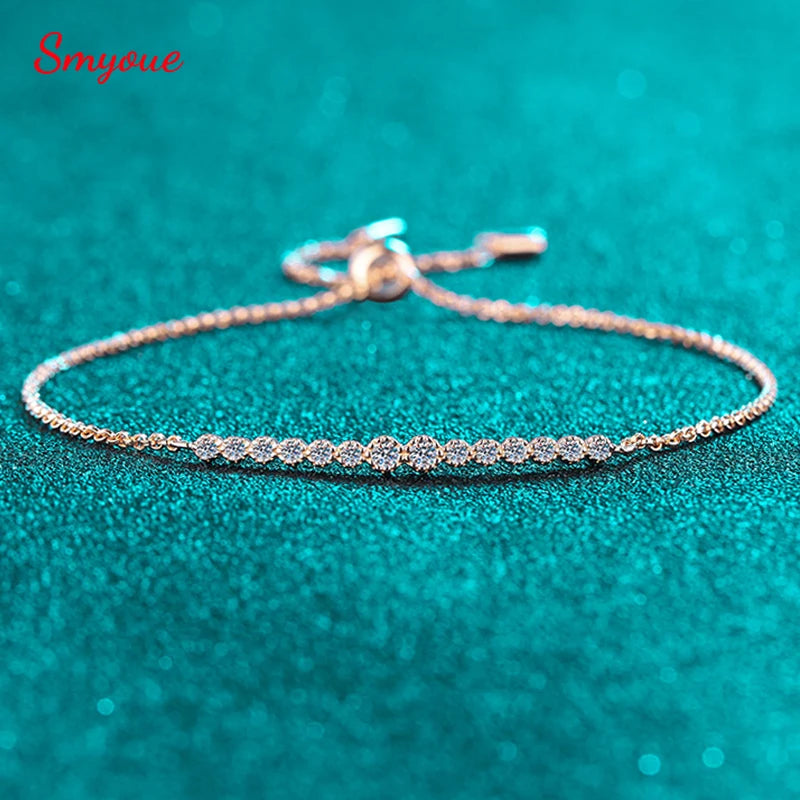 Smyoue 0.24cttw Gradient GRA All Moissanite Bracelets for Women Round Brilliant Cut 100% S925 Sterling Silver Plated 18k Gold