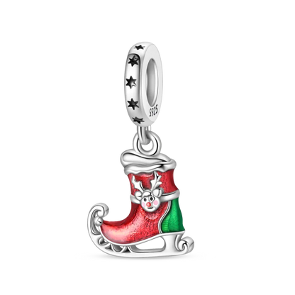 925 Silver Christmas Series Sock Snowman Elk Bell Pendant Fit Original Bracelet Charm Beads Necklace DIY Female Jewelry