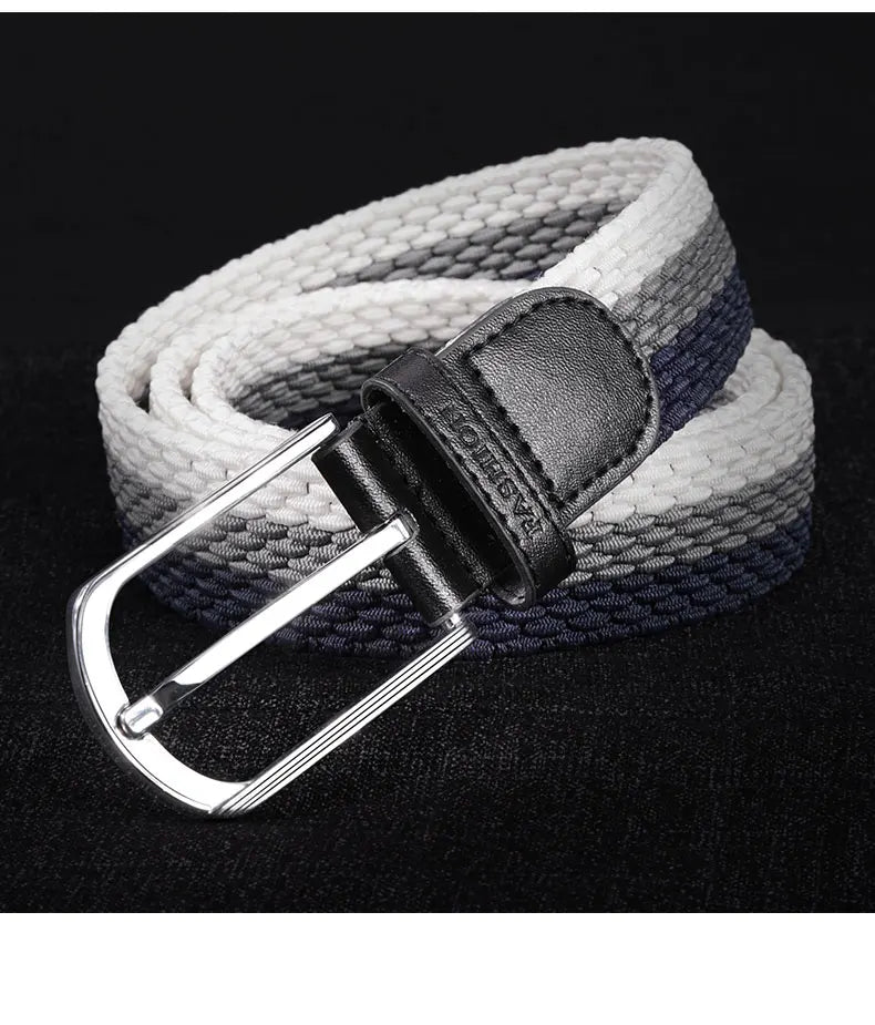 Men Women Stretch Belt For Unisex Knitted Braided Metal Pin Buckle Male Canvas Pants Jeans Elastic Belt