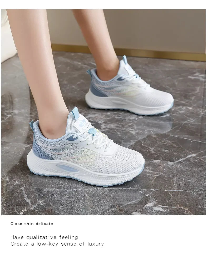 Spring 2025 New Thick Soled Sports Shoes Breathable Fitness Mesh Running Wear Resistant Casual Vulcanized Shoes for Women