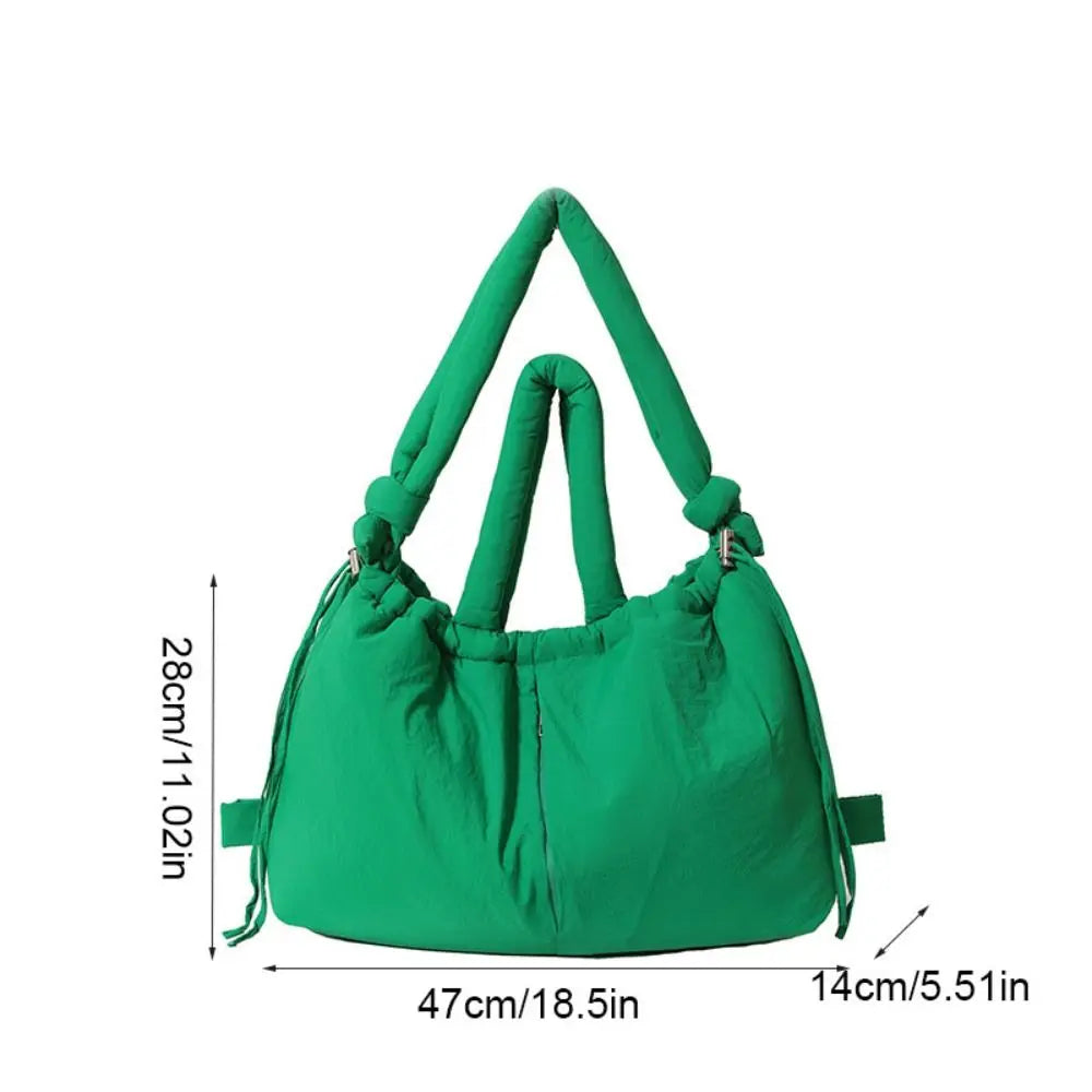 Solid Color Drawstring Tote Bag Quilted Knotted Strap Nylon Padded Tote Bag Dual-purpose Large Capacity Puffer Backpack Ladies