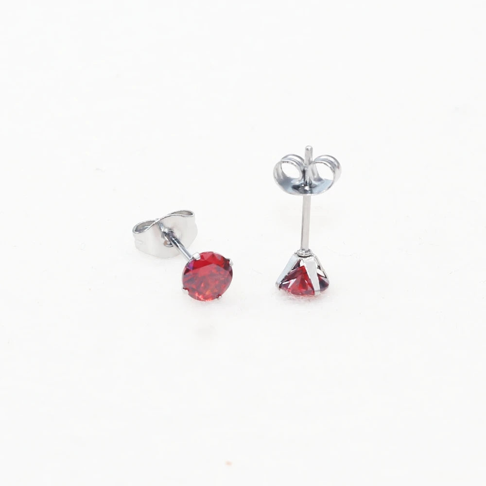 Pomegranate Red Zircon Stud Earrings Stainless Steel IP Planting 5mm Round