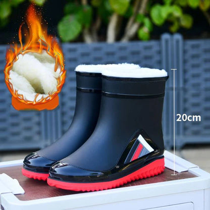 New Fashion Rain Boots for Men Mid-calf Non-slip Waterproof Rain Boots Car Washing Fishing Leisure Work Rubber Shoes with Cotton