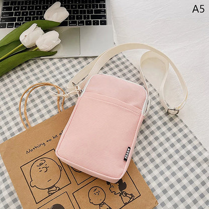 Simple Trendy Macaron Solid Color Shoulder Crossbody Canvas Bag Versatile Fashion Zero Wallet Samll Square Phone Bags For Girls