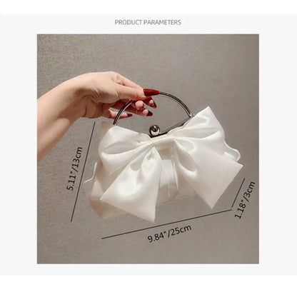 Gold Bright Silk Bowknot Evening Bag Women Elegant Fashion Banquet Clutch Chain Shoulder Bags Luxury Purse Female Party Handbags