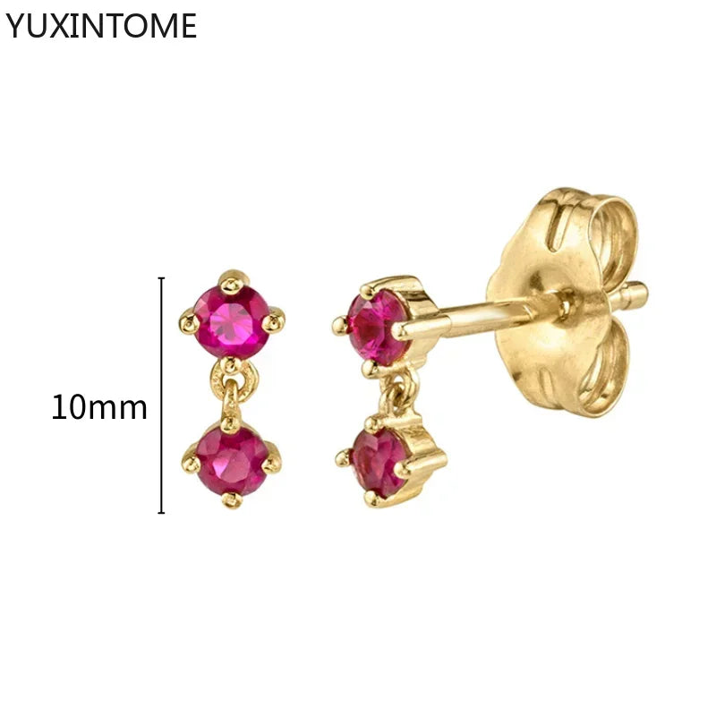 925 Silver Ear Needle Rose Red Hoop Earrings For Women Exquisite Water Drop/Flower/Heart Crystal Piercing Huggie Earring Jewelry