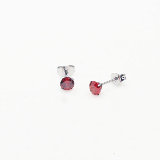 Pomegranate Red Zircon Stud Earrings Stainless Steel IP Planting 5mm Round