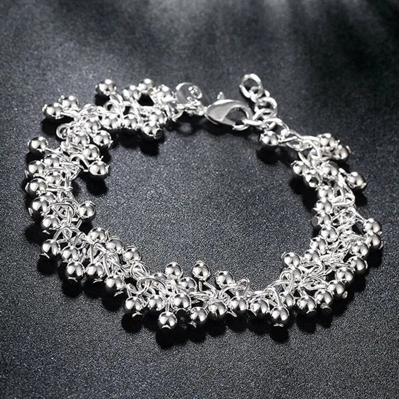 925 Sterling Silver Grapes Bracelet for Women, Smooth Beads, Wedding Engagement, Fashion Jewelry