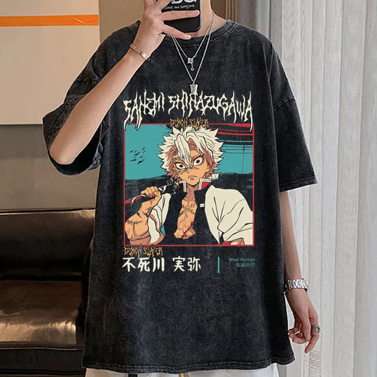 Animal Demon Slayer T-Shirt Punk Vintage T-Shirts Loose Washed Retro Tshirt Oversize Streetwear Tshirts Casual Short Sleeve Tee