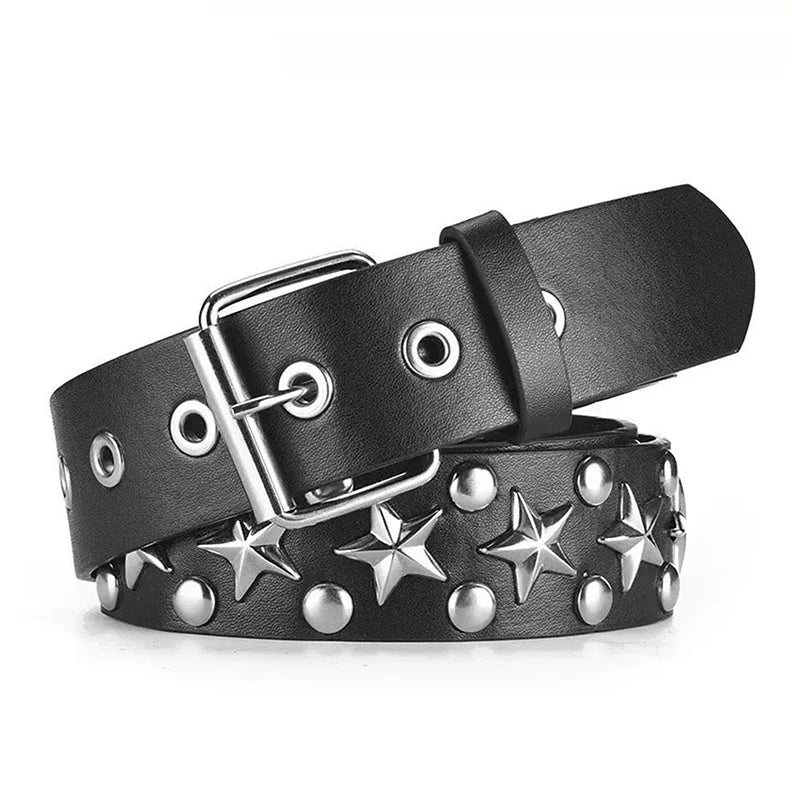 Rivet Hollow Bullet Decoration Belt Fashion Ladies Leather Studded Gift Man's Goth Rock Wild Adjustable Women Punk Black Belt