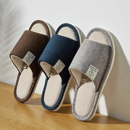 NEW Home Linen Slippers For Men In Spring&Autumn Comfortable Bedroom Open-toed&Breathable Slippers Men's & Women's Shoes Summer