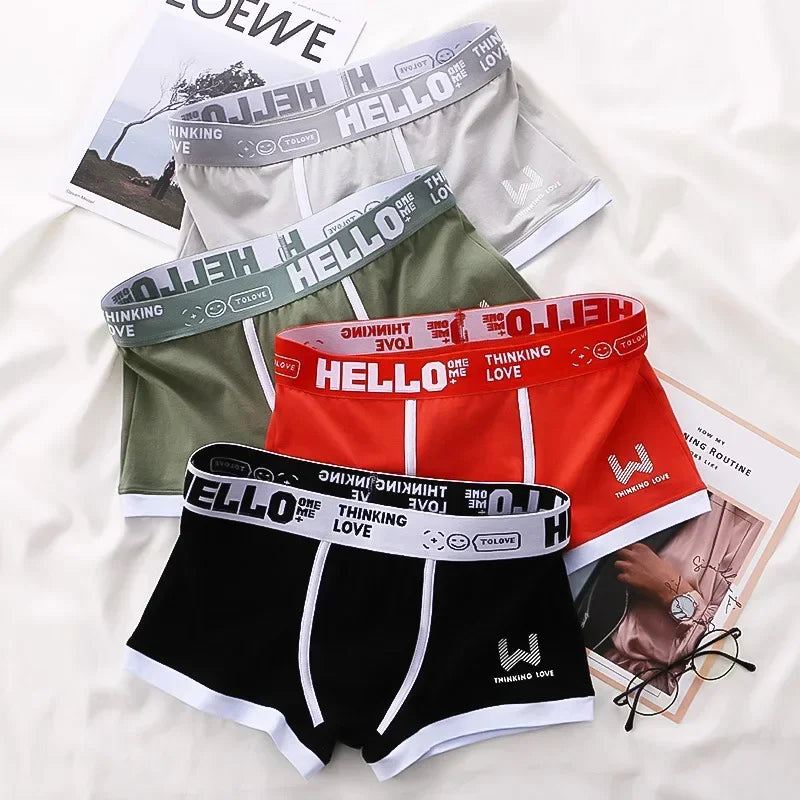 4PCS/LOT Fashion Men's Panties Cotton Boxer Shorts Man Underwear Mens Boxers Sexy U Convex Breathable Male Underpants Plus Size