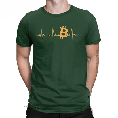 Men's Bitcoin Heartbeat Graphic T Shirts Cryptocurrency Pure Cotton Tops Awesome Crew Neck Tee Shirt for Men Camisas T-Shirts