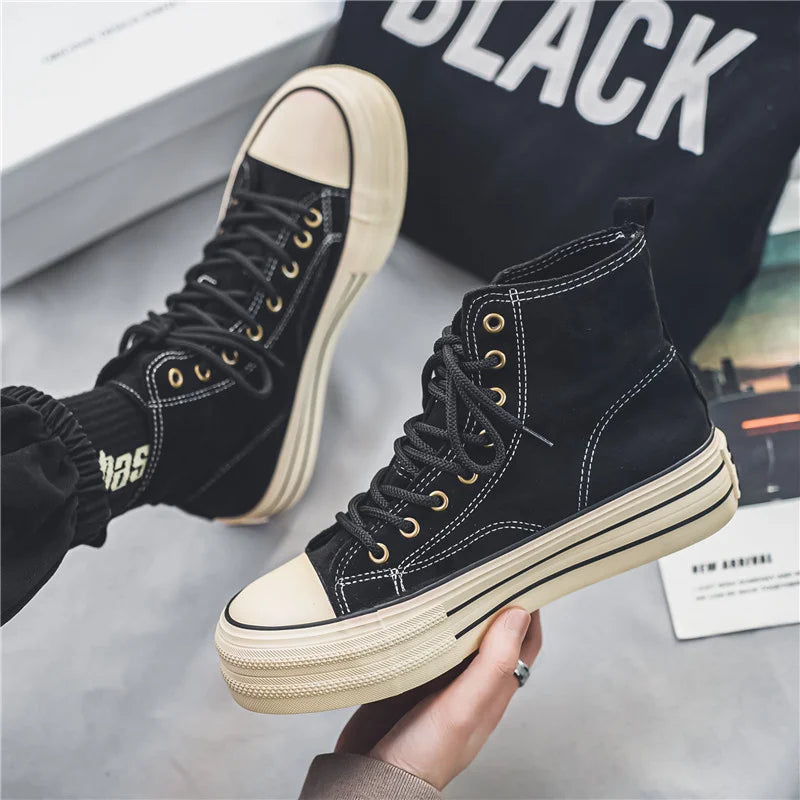 Vintage Brown Couples Casual Sneakers Comfort Suede Thick Sole Men's Shoes Trend Lace-up High Top Shoes Mens Vulcanized Sneakers