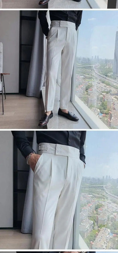 2023 Spring and Autumn Fashion Korean Edition Casual Business High Waist Button Slim Fit Straight Tube Non Iron Men's Suit Pants