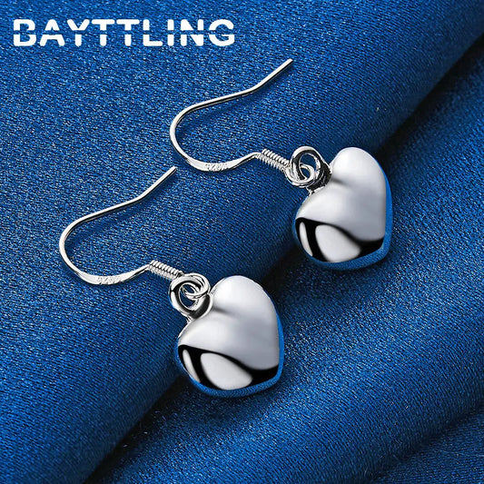 925 Sterling Silver Luxury 27MM Glossy Heart Drop Earrings For Women Fashion Engagement Jewelry Accessories Girlfriend Gifts